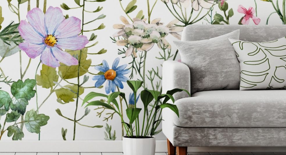 Home florals mural on wall