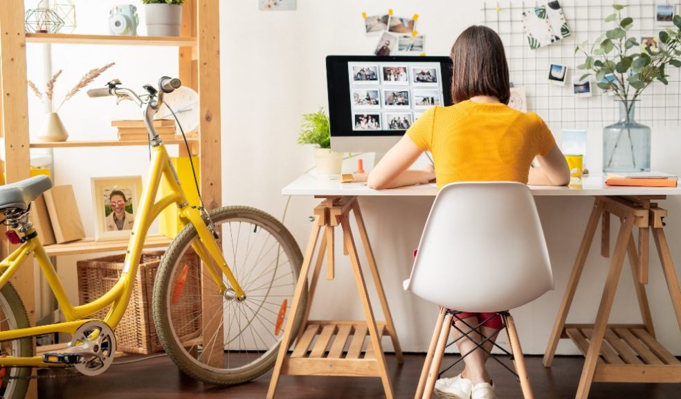 Lady sat at desk working from home Lady sat at desk working from home