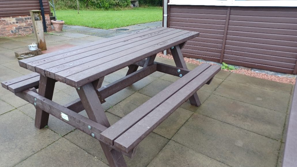 picnic bench table on patio