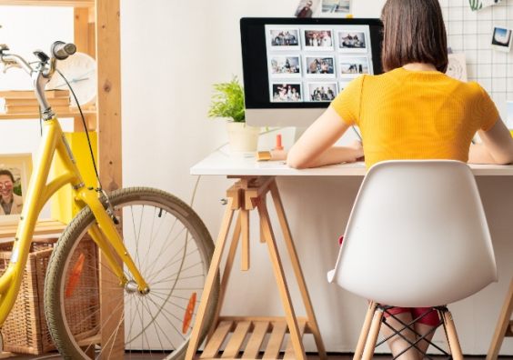 Lady sat at desk working from home Lady sat at desk working from home
