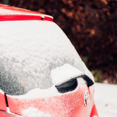 Frost on car windscreen. Winter driving