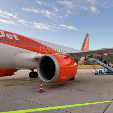 An Easy Jet pane on the apron of an airport