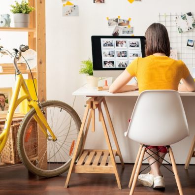 Lady sat at desk working from home