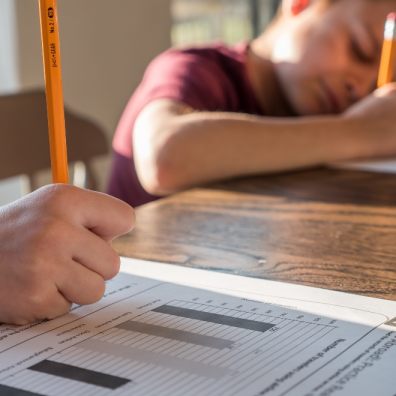 Parent and child spending family time home schooling.