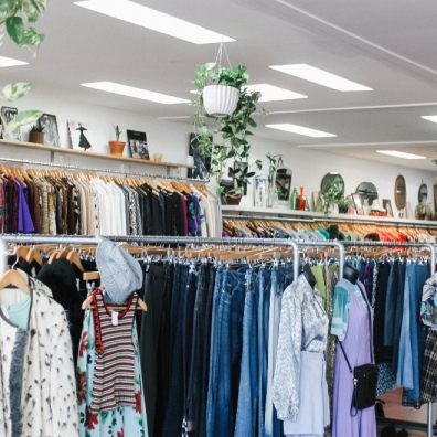 rails of clothes charity shop